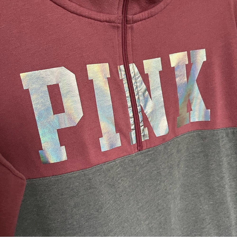 VS PINK Small Quarter Zip Mock Neck Pullover Mauve/Grey - Picture 3 of 6